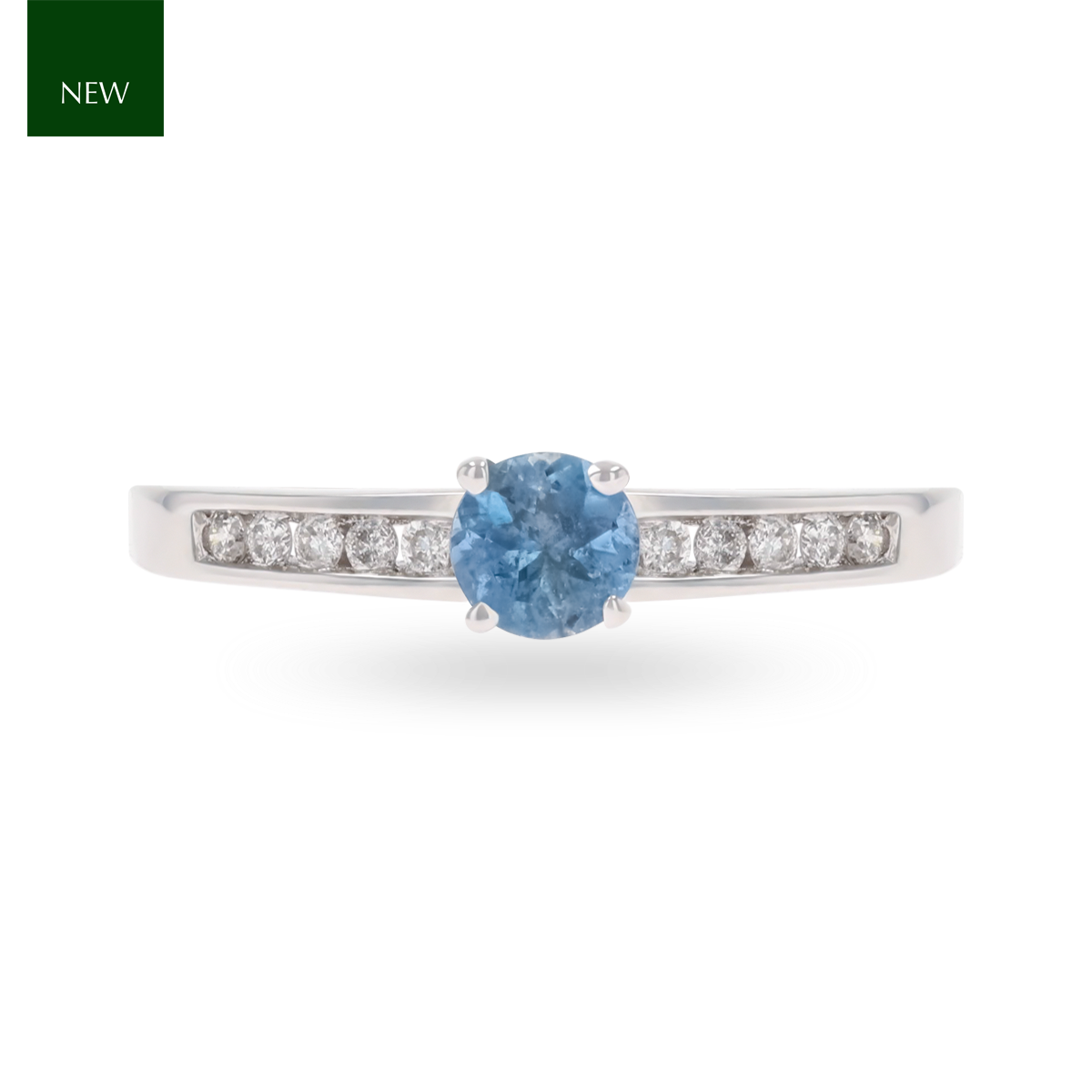 18ct White Gold Aquamarine & Diamond Channel Set Shoulders Solitaire Ring