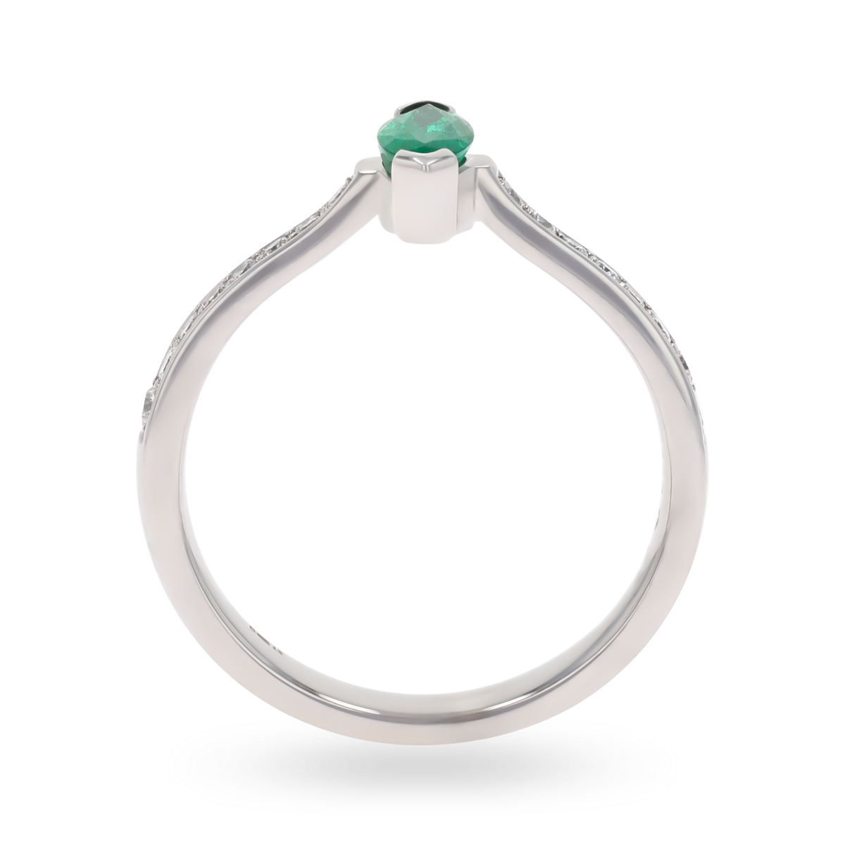 18ct White Gold Marquise Cut Emerald & Diamond Set Shoulders Ring