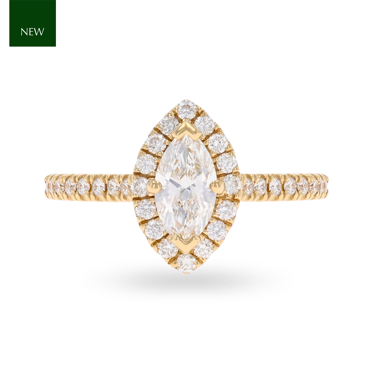 18ct Yellow Gold Marquise Shaped Diamond Halo & Shoulder 0.86ctw Ring