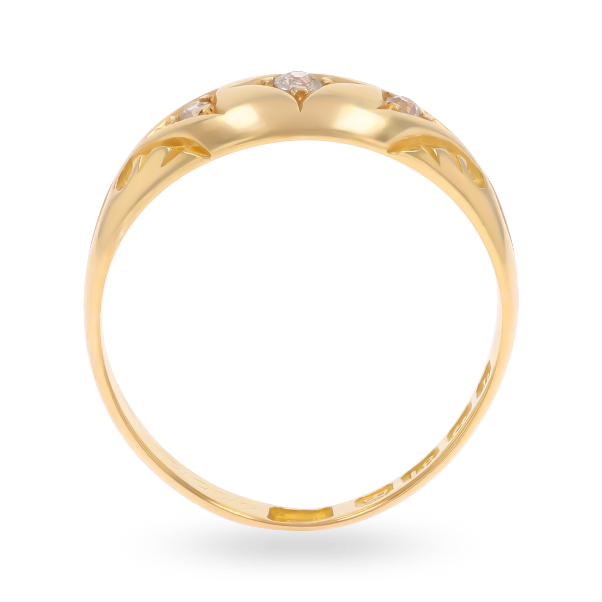 18ct Yellow Gold Old Mine Cut Diamond Trilogy Edwardian Ring