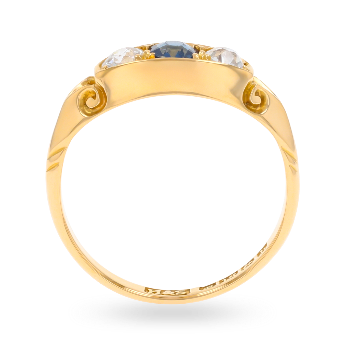 18ct Yellow Gold Sapphire & Old Cut Diamond Trilogy Edwardian Ring