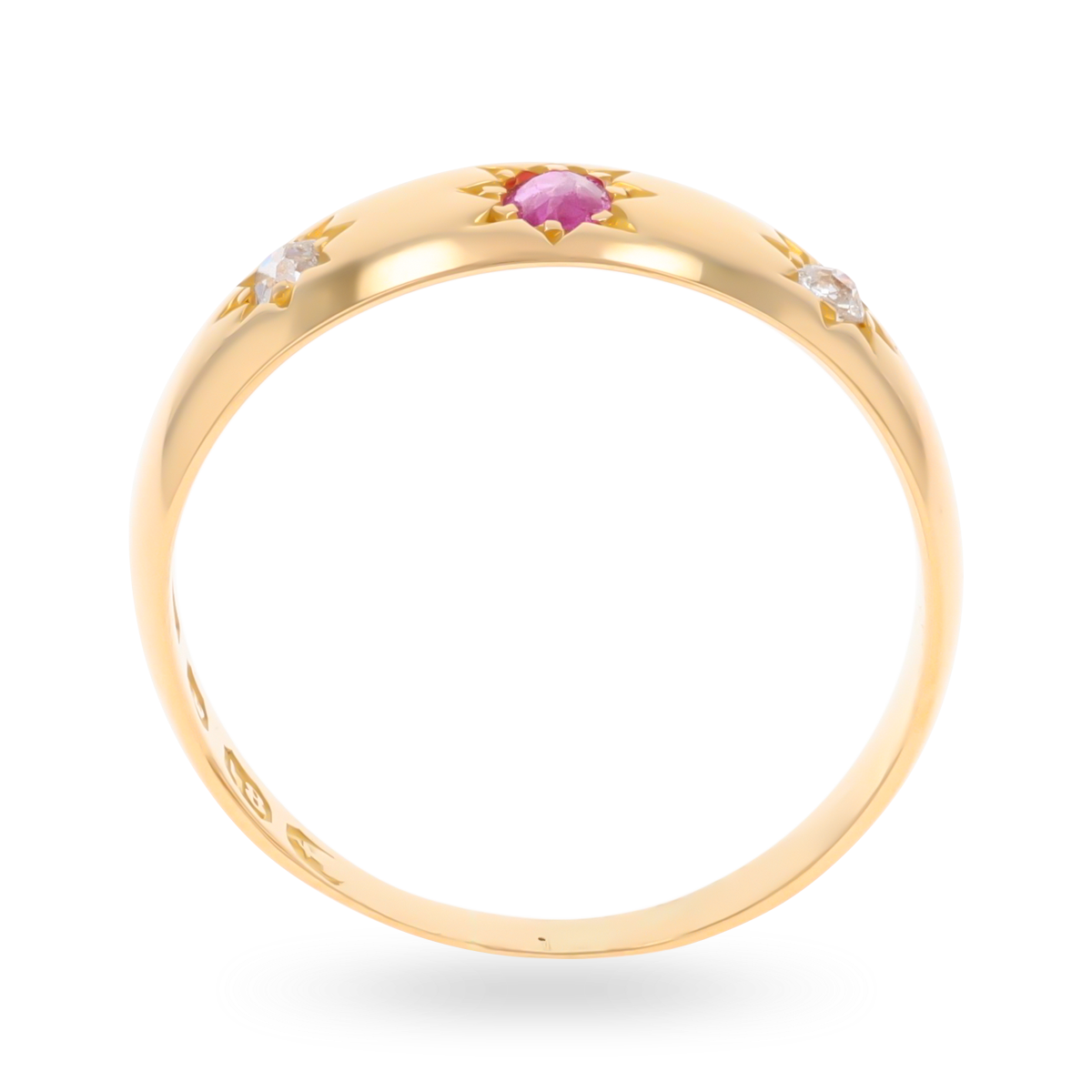 18ct Yellow Gold Pink Sapphire & Diamond Trilogy Victorian Ring