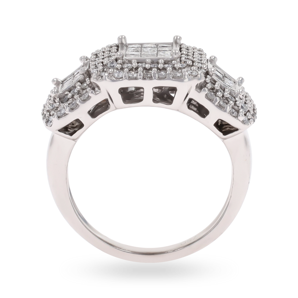 18ct White Gold Octagonal Shaped 1.00ctw Diamond Trilogy Cluster Ring