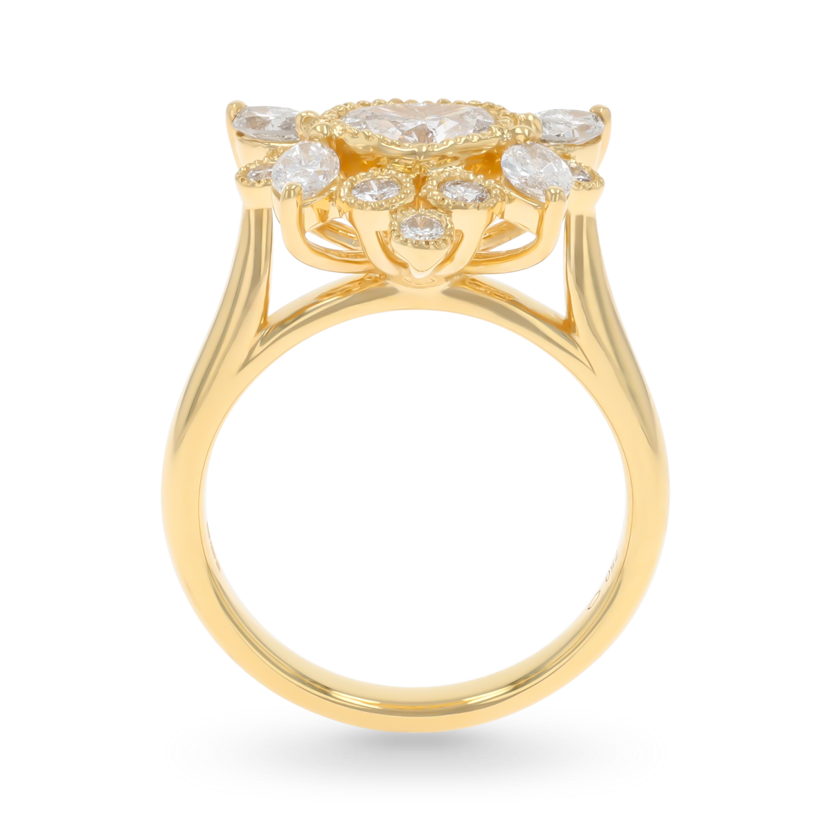 18ct Yellow Gold Heart, Marquise & Round Cut Diamond Cluster 1.24ctw Ring