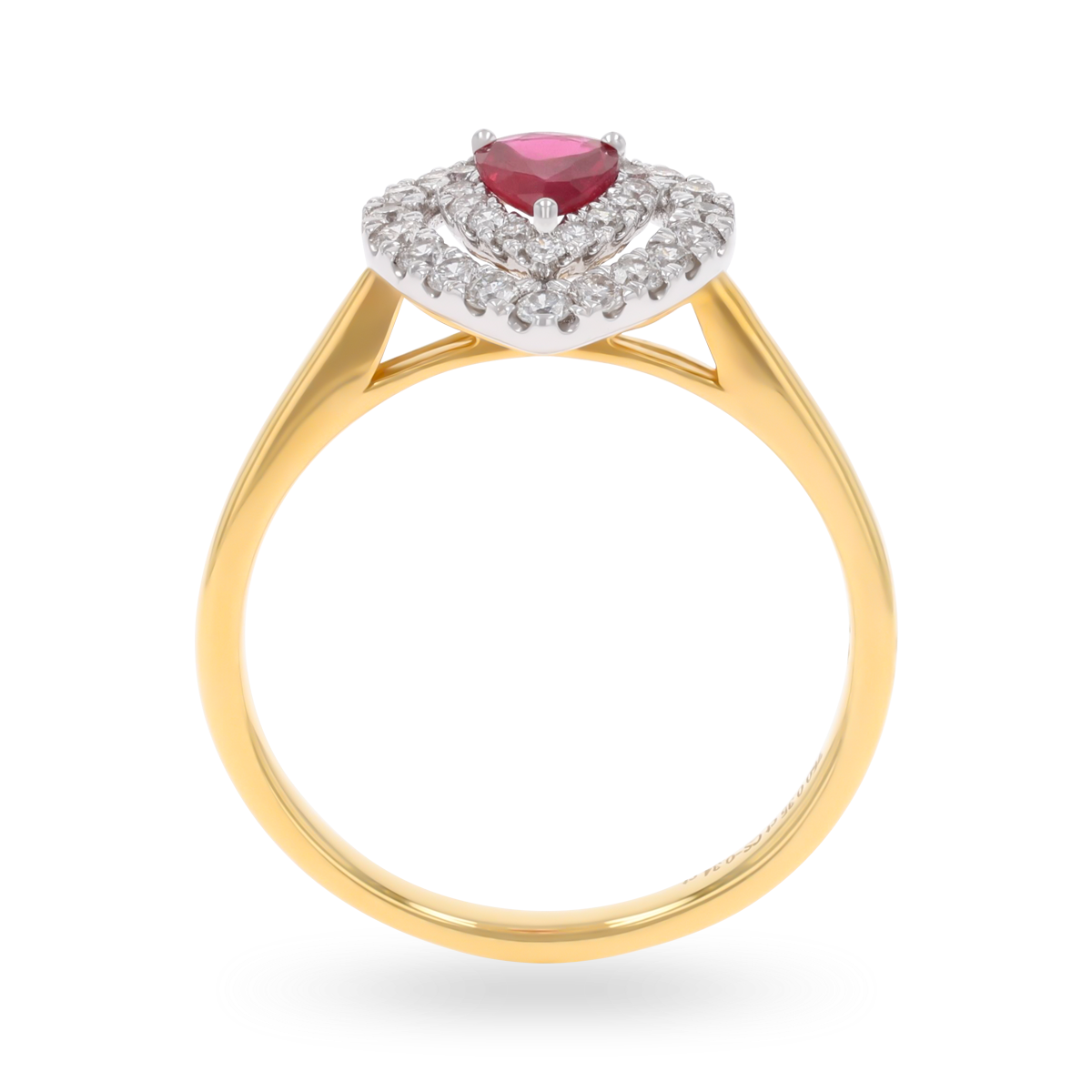 18ct Yellow Gold Pear Shape Ruby & Diamond Double Halo Ring