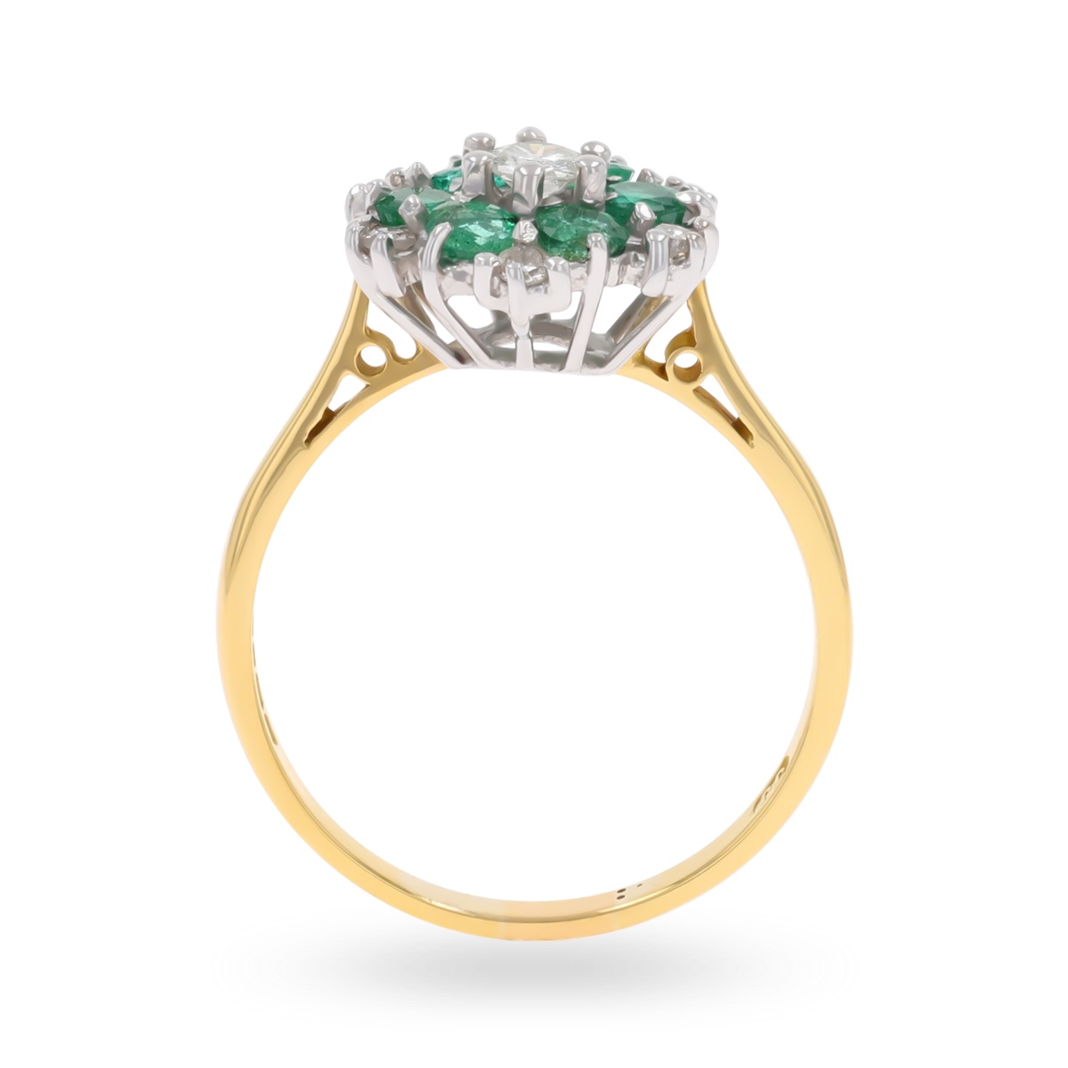 18ct Yellow Gold Emerald & Diamond Snowflake Cluster Ring