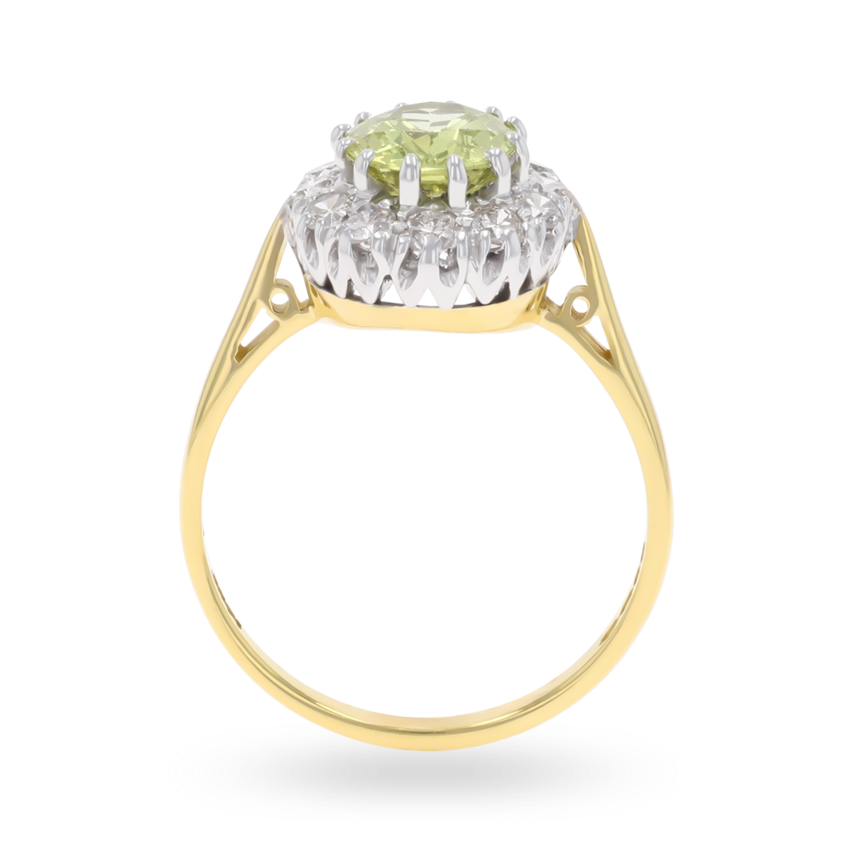 18ct Yellow Gold Oval Shaped Chrysoberyl & Diamond Cluster Ring