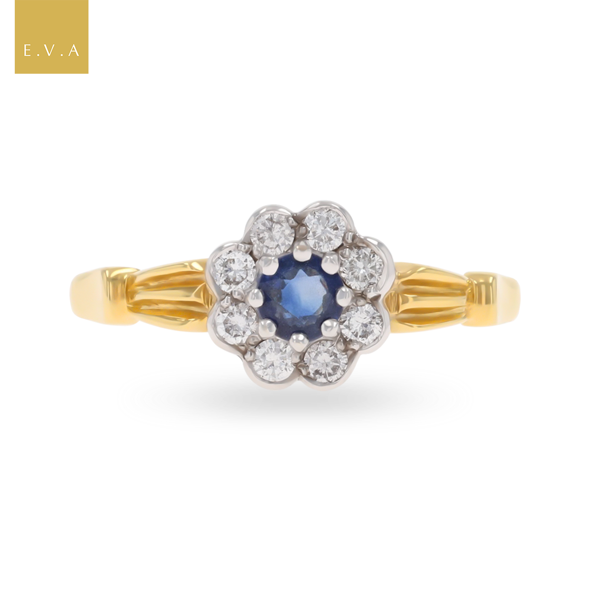 18ct Yellow Gold Sapphire & Diamond Flower Cluster Ring