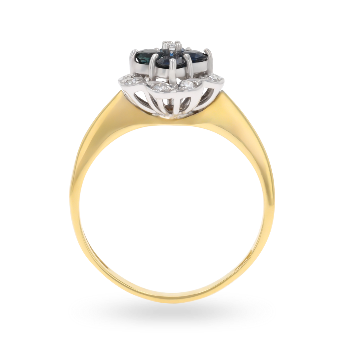 18ct Yellow Gold Sapphire & Diamond Quatrefoil Cluster Ring