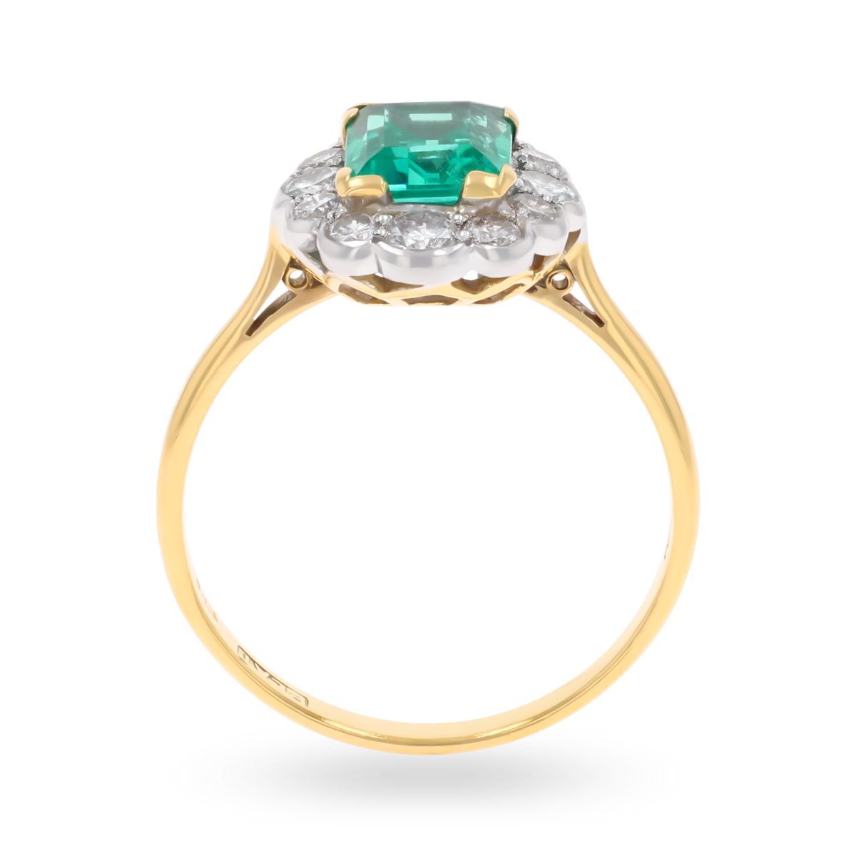 18ct Yellow Gold & Platinum Emerald & Diamond Scalloped Cluster Ring