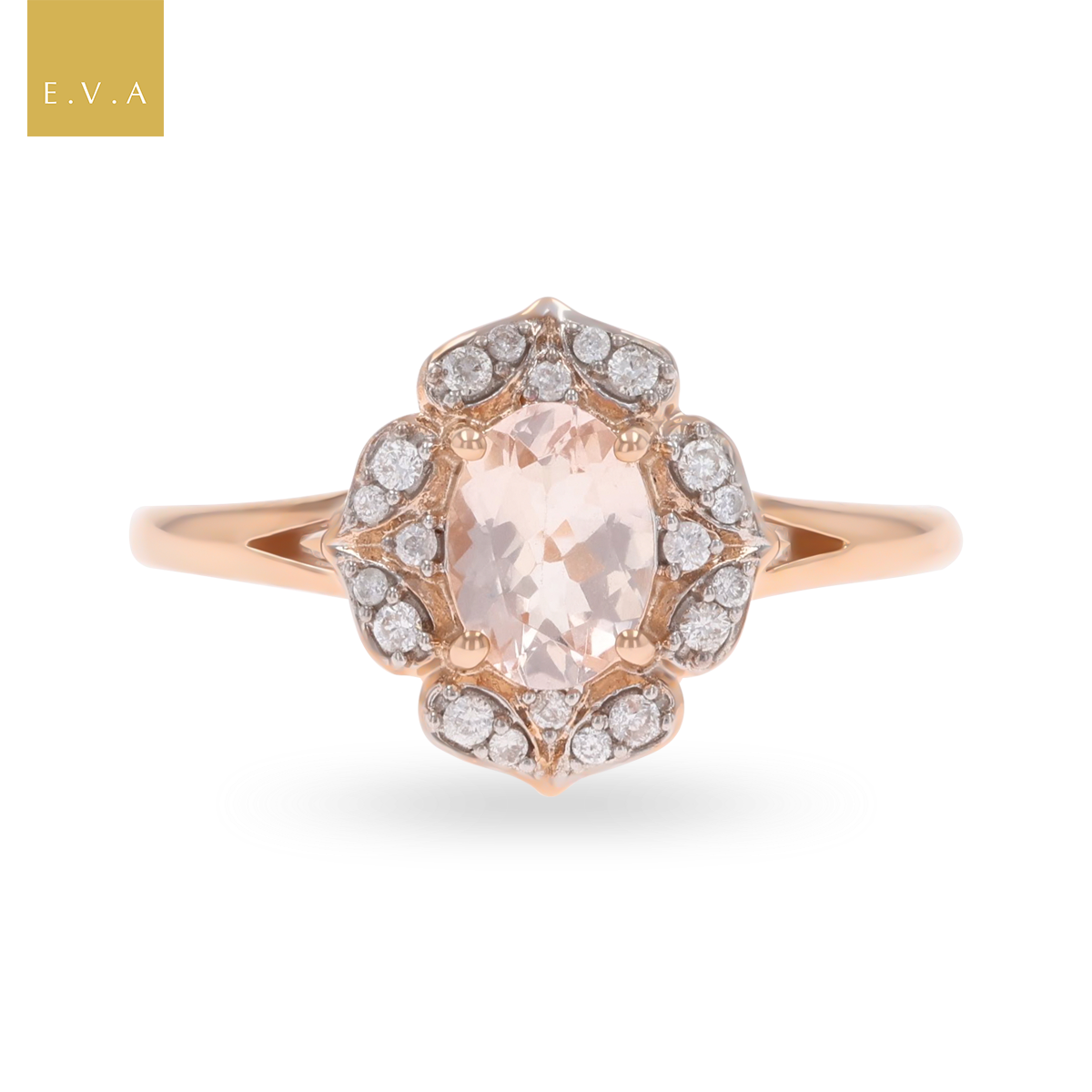 9ct Rose Gold Morganite & Diamond Cluster Ring