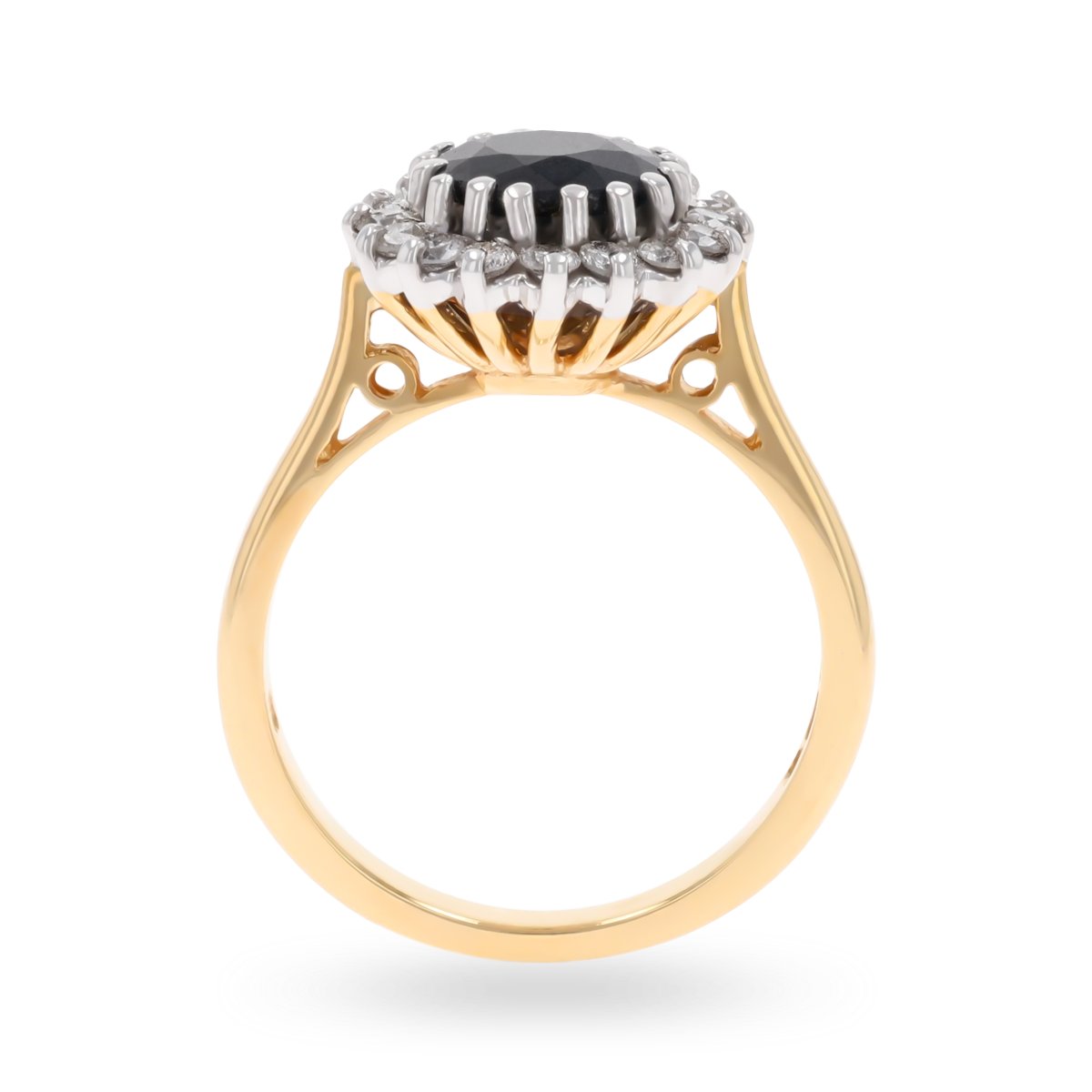 9ct Yellow Gold Round Shaped Black Sapphire & Diamond Cluster Ring