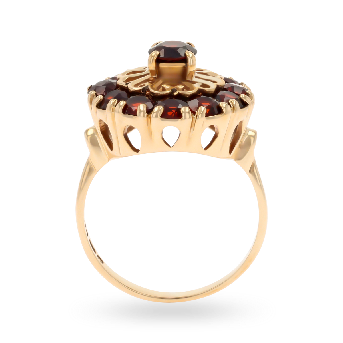 9ct Yellow Gold Round Shaped Garnet Cluster Ring