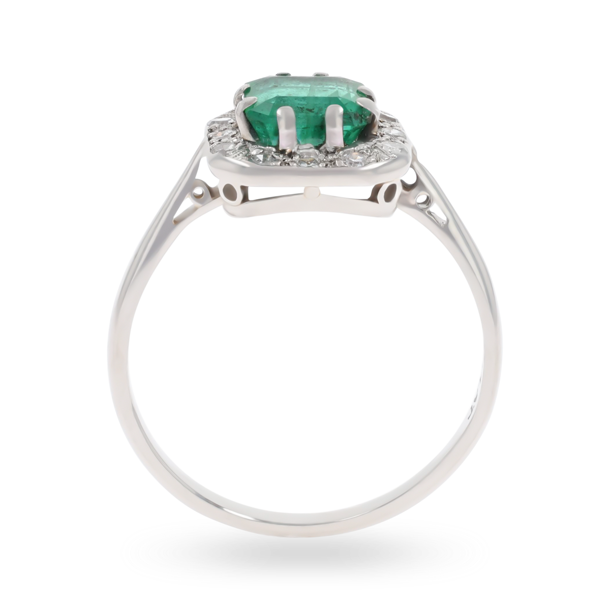 Platinum Asscher Cut Emerald & Diamond Cluster Ring