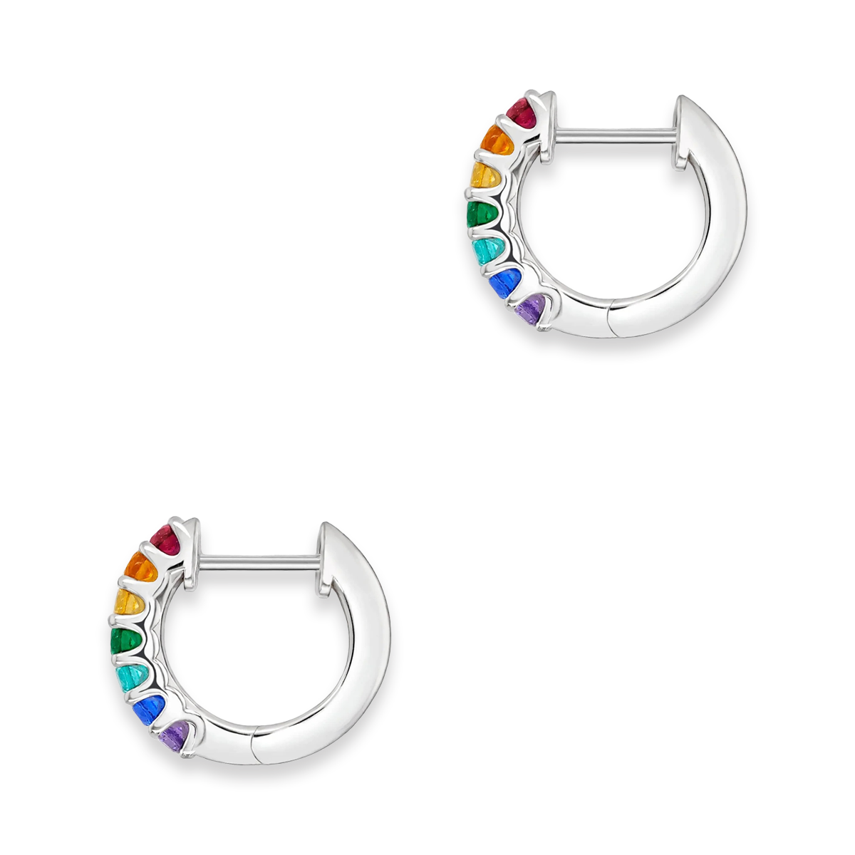 Sterling Silver Rainbow Cubic Zirconia Hinged Huggie Earrings
