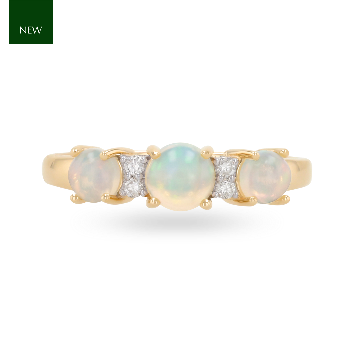9ct Yellow Gold Opal & Diamond Seven Stone Ring