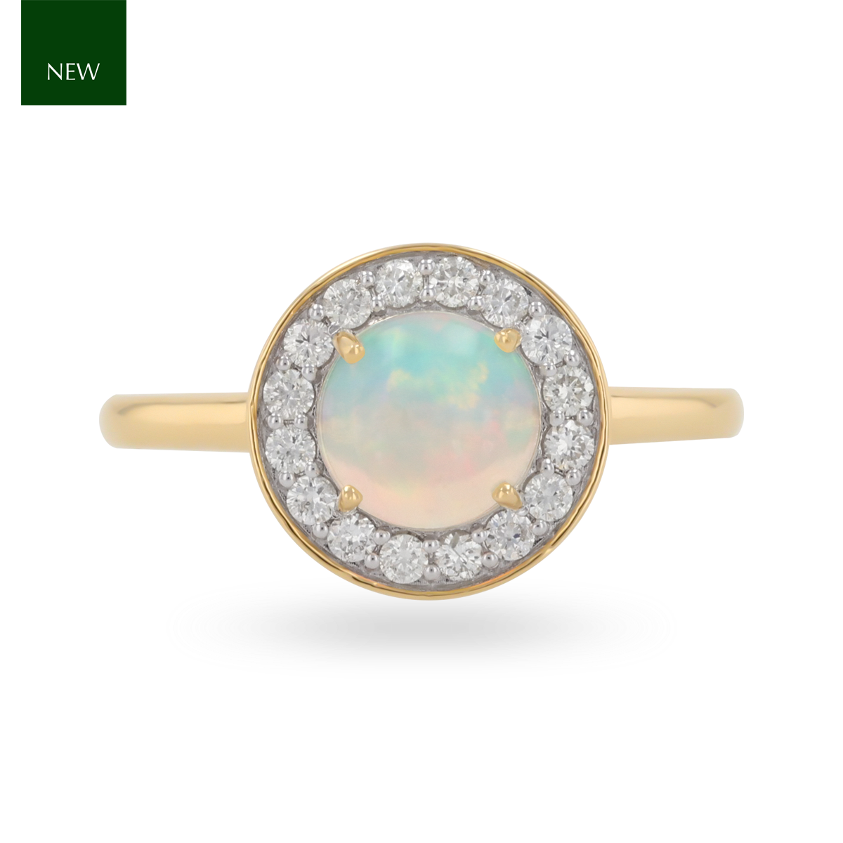 18ct Yellow Gold Round Opal & Diamond Cluster Ring