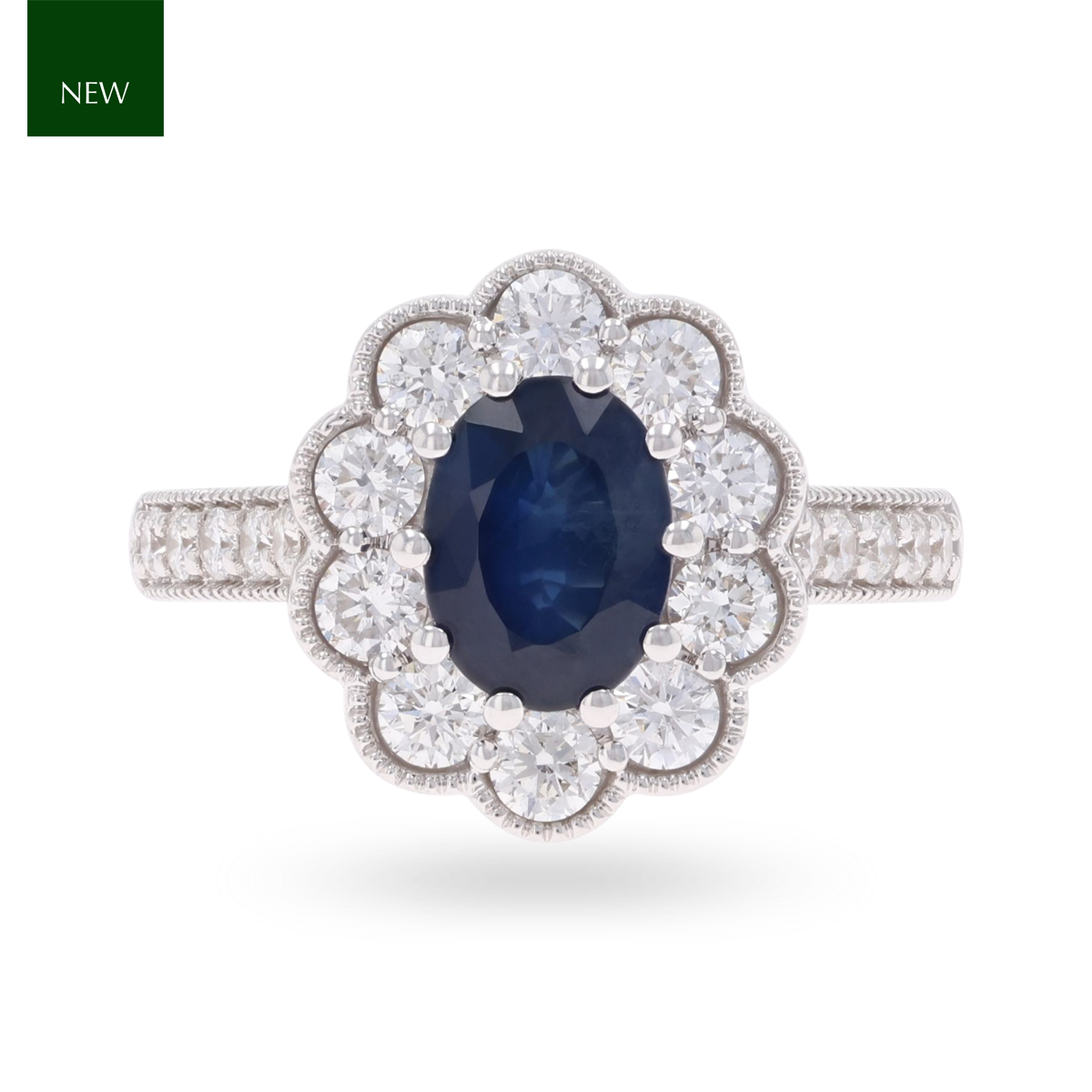 18ct White Gold Oval Cut Sapphire & Diamond Cluster Ring