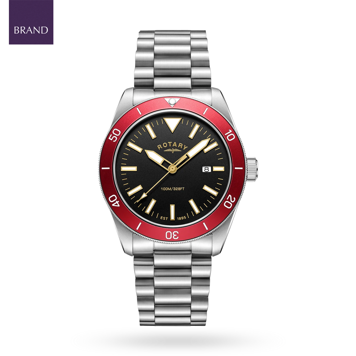 Rotary Apex 100 Watch, Red Bezel with Stainless Steel Bracelet - RGB10001/98