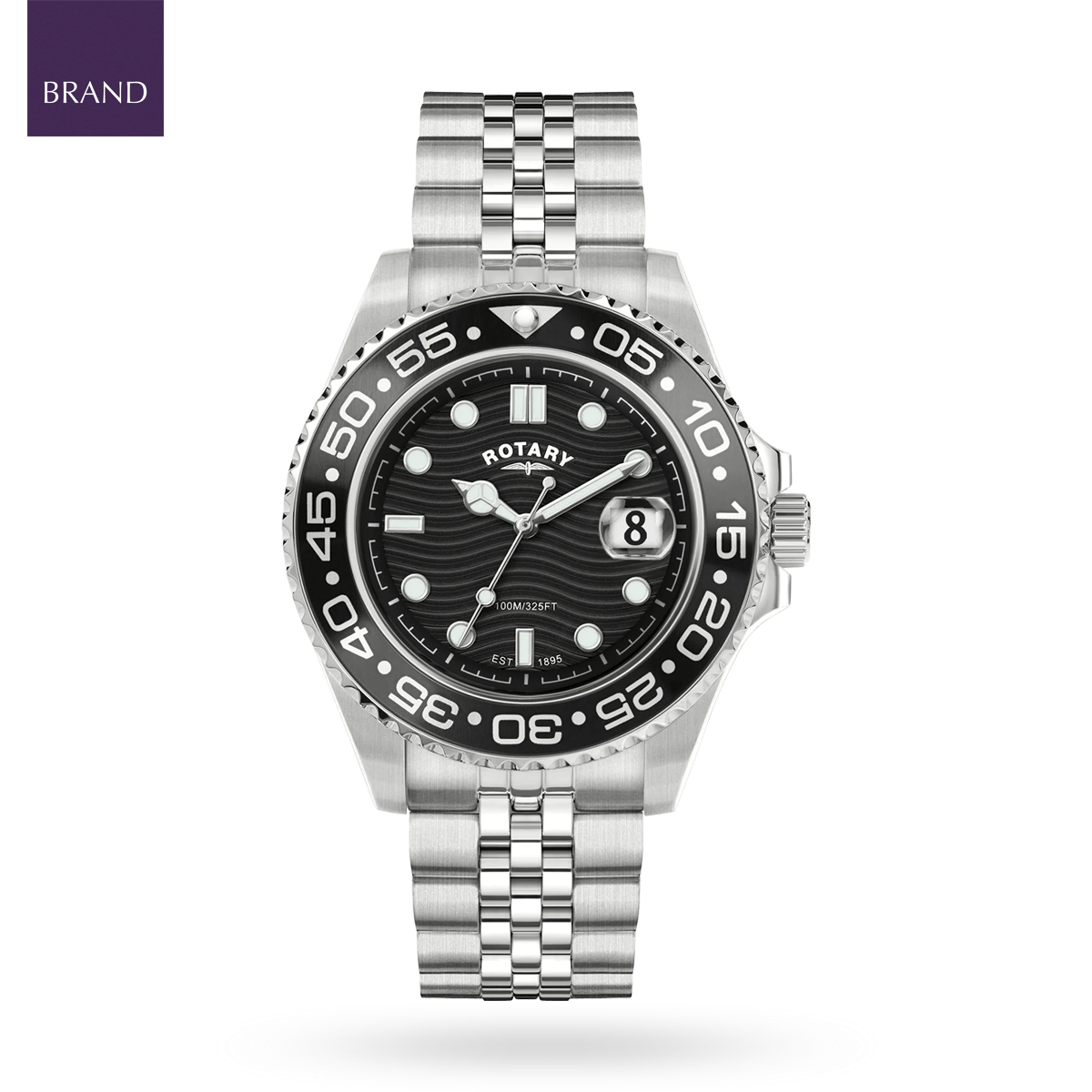 Rotary Apex 100 Watch, Black Dial with Stainless Steel Bracelet - RGB10015/04