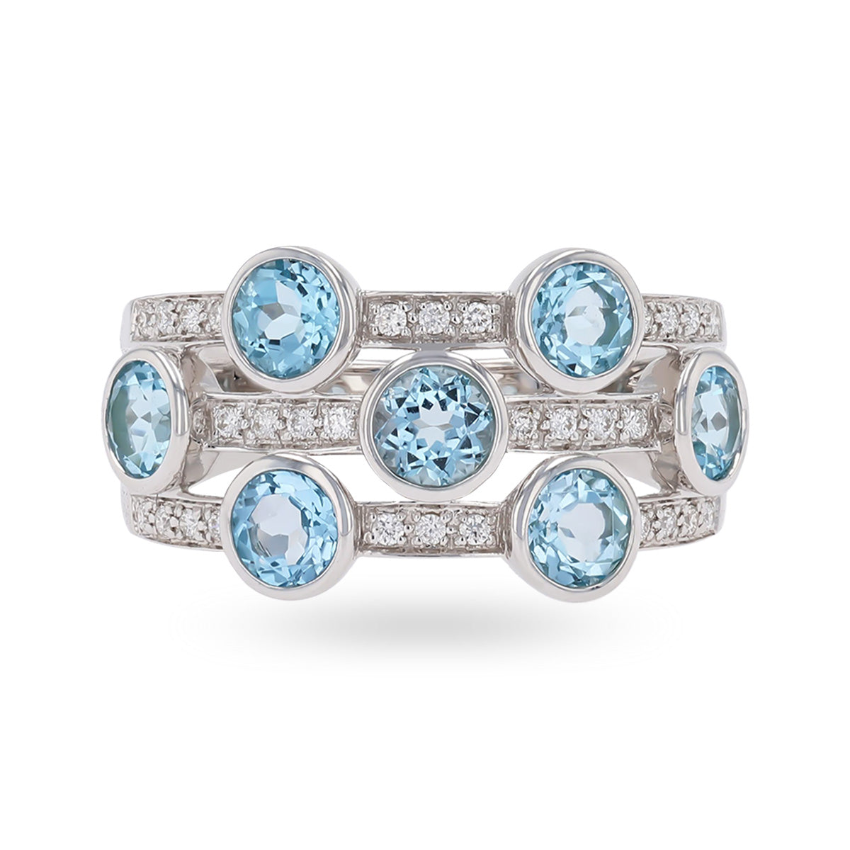 9ct White Gold Blue Topaz & Diamond Bubble Ring