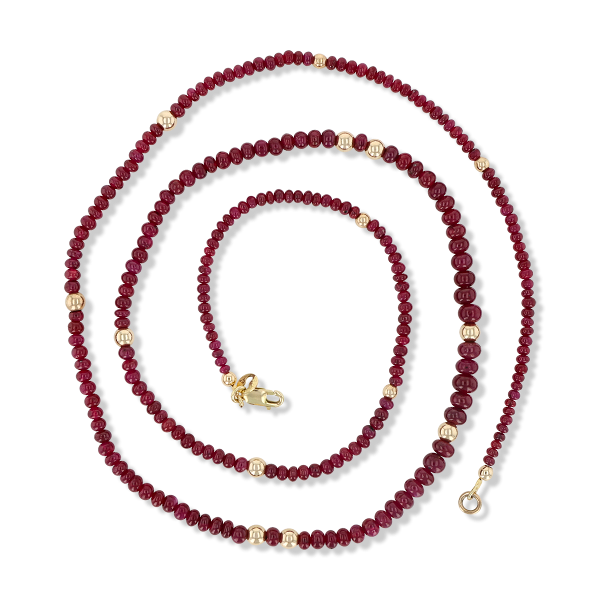 Ruby Graduated Bead Necklace with 9ct Yellow Gold Spacers & Clasp