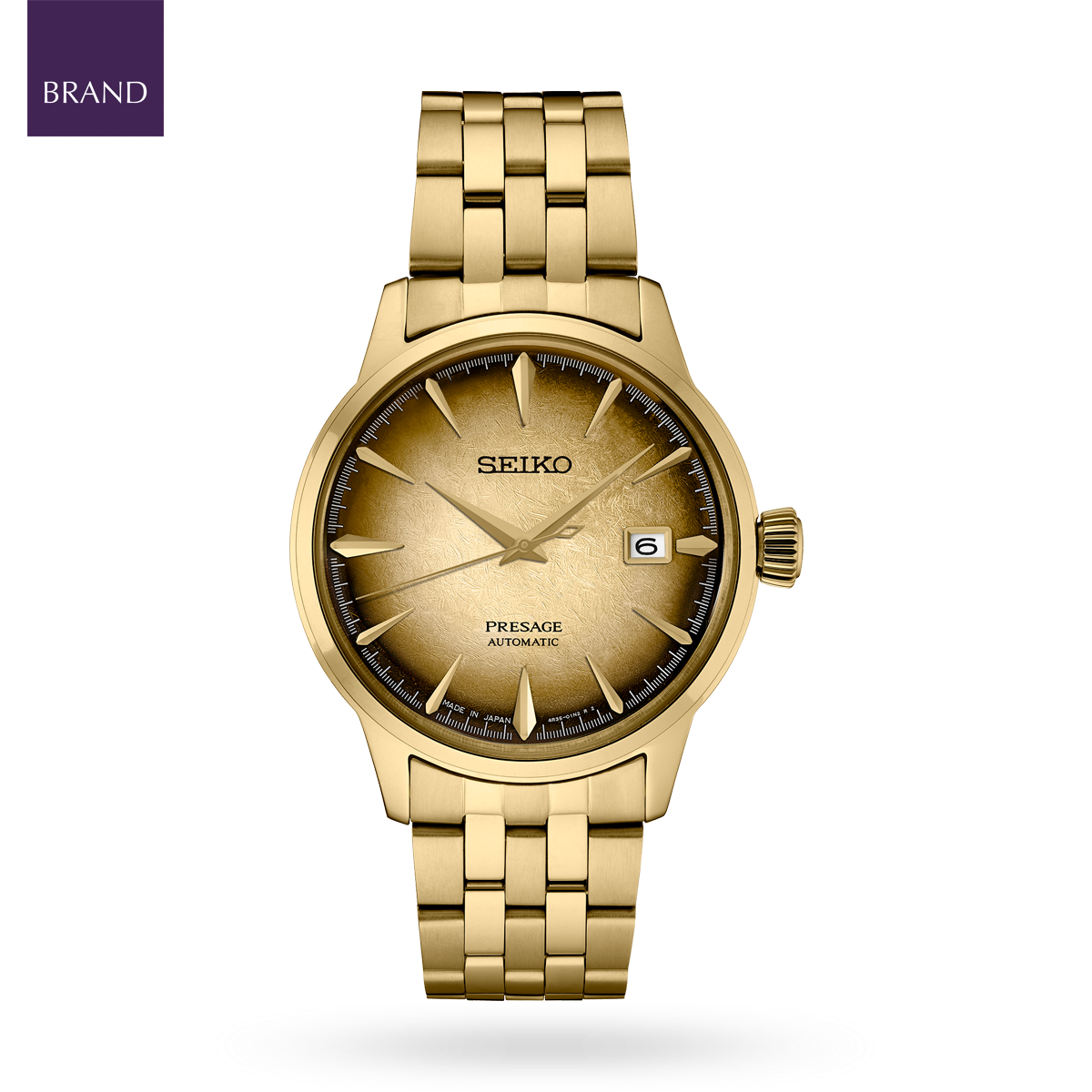 Seiko Presage Cocktail Time “Half and Half”, Gold Dial With Gold Plated Bracelet - SRPK48J1