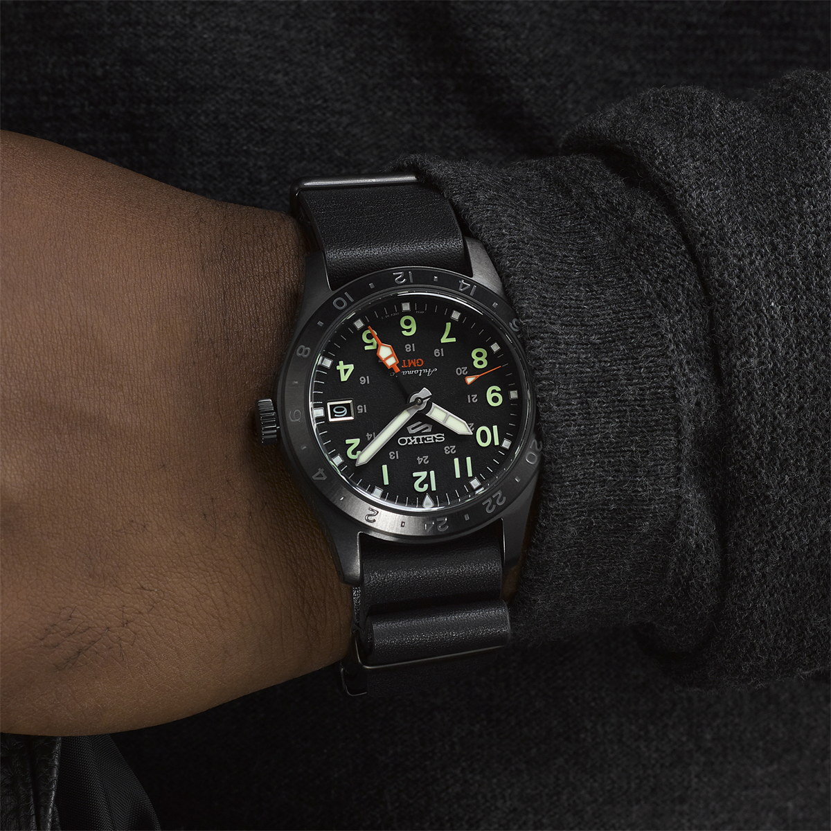 Model wears Seiko 5 Sports Field ‘Deception’ Mechanical GMT - SSK025K1