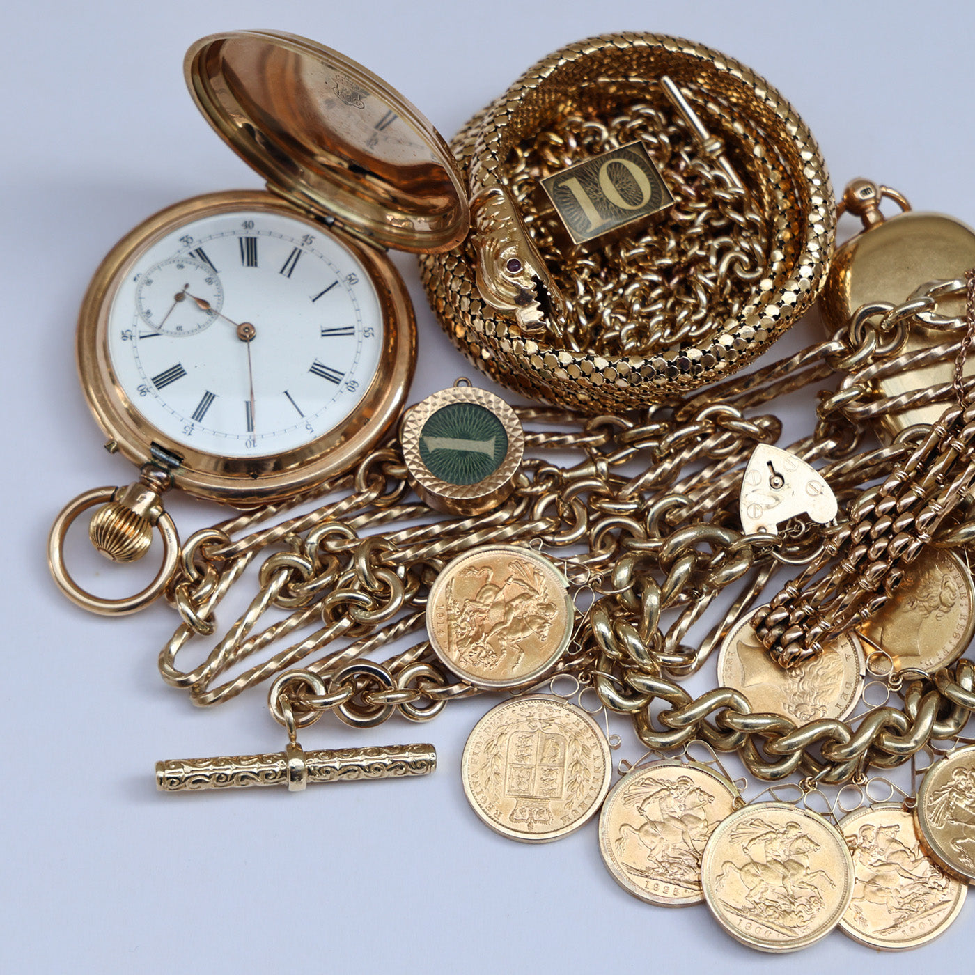 Gold Pocket Watch, Coins and Jewellery