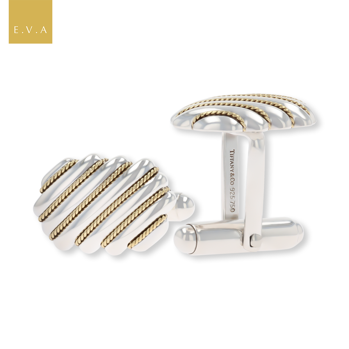 Tiffany Co. Sterling Silver 18ct Yellow Gold Cufflinks