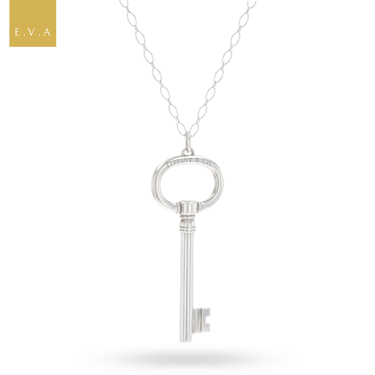 Tiffany & Co. Sterling Silver Large Oval Key Pendant & Chain
