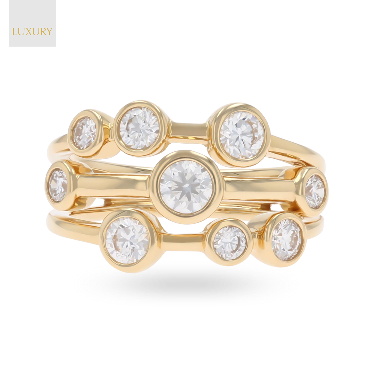 18ct Yellow Gold Three Strand 1.00cts Diamond Bubble Ring