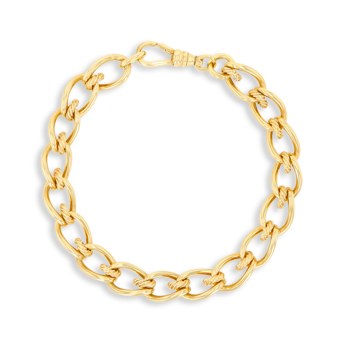 9ct Yellow Gold Elongated Curb & Cable Fancy Link Bracelet