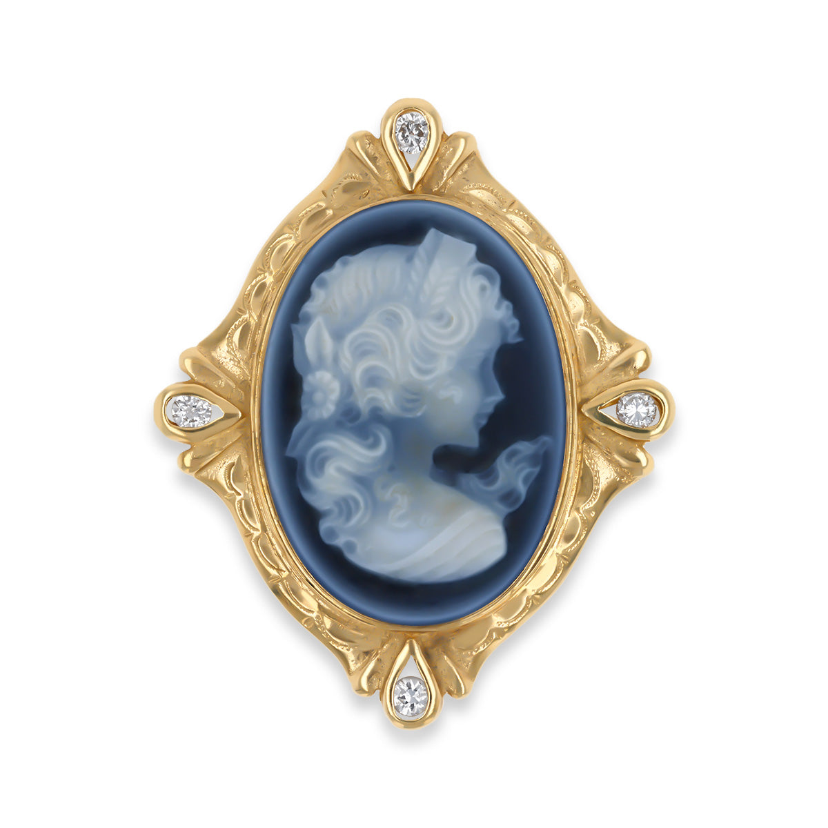 9ct Yellow Gold Onyx Cameo & Diamond Brooch