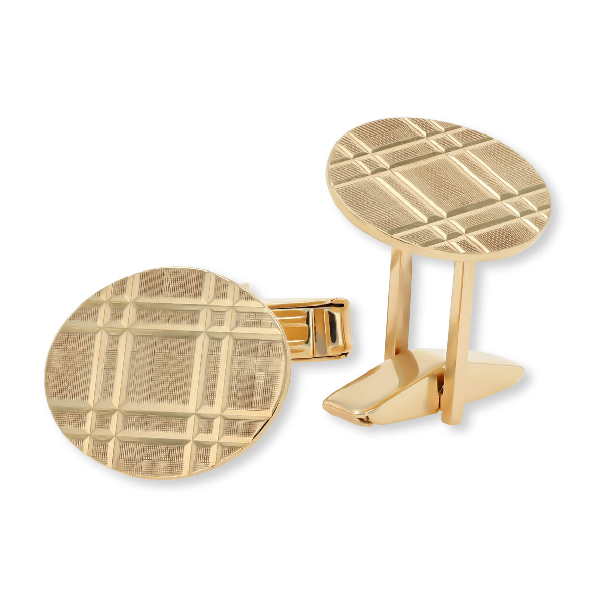 9ct Yellow Gold Tartan Diamond Cut Oval Cufflinks