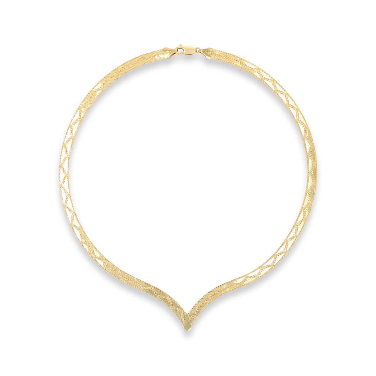 9ct Yellow Gold V-Shape Zig-Zag Herringbone Collarette Necklace