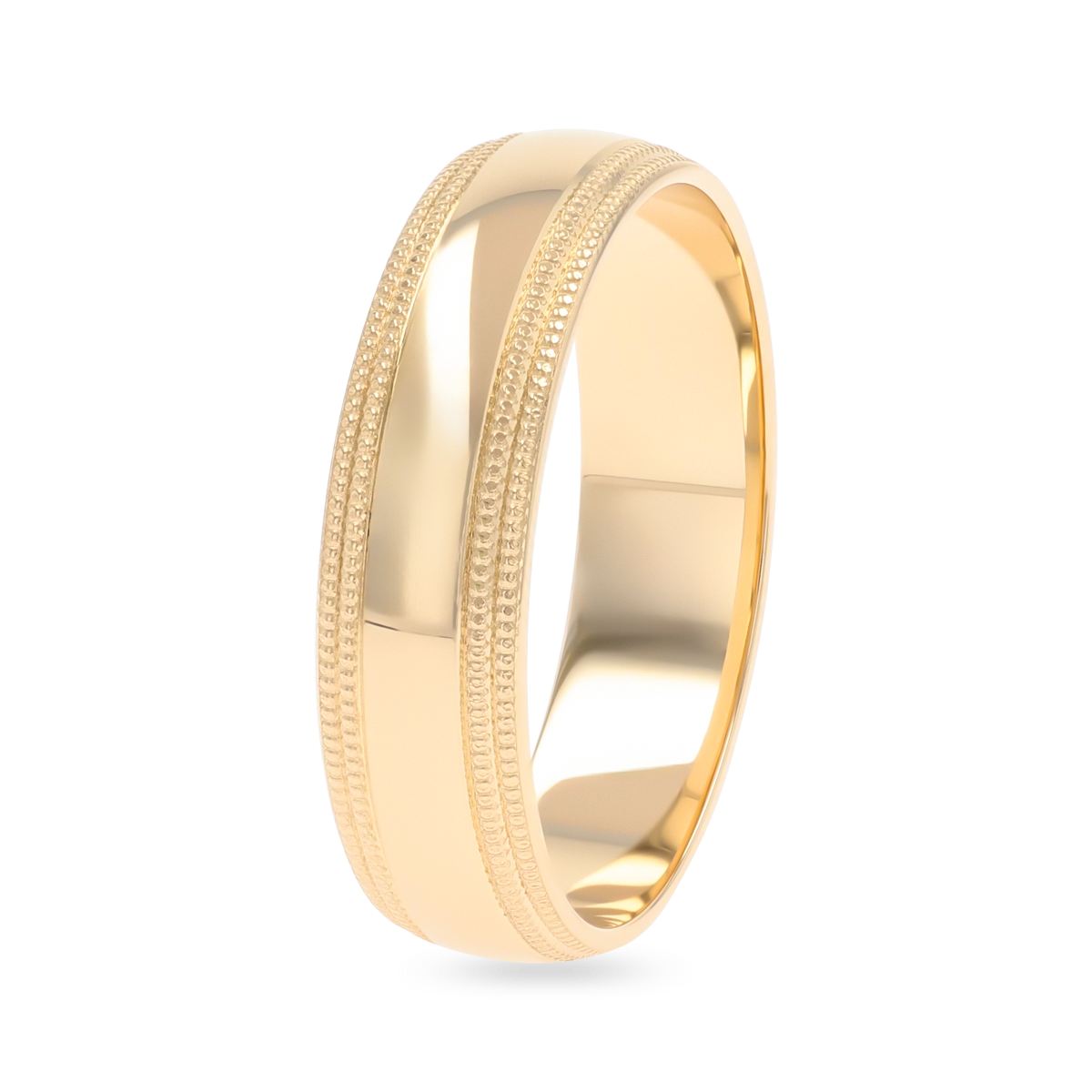 9ct Yellow Gold Double Mille-Grain Edge Polished Wedding Band