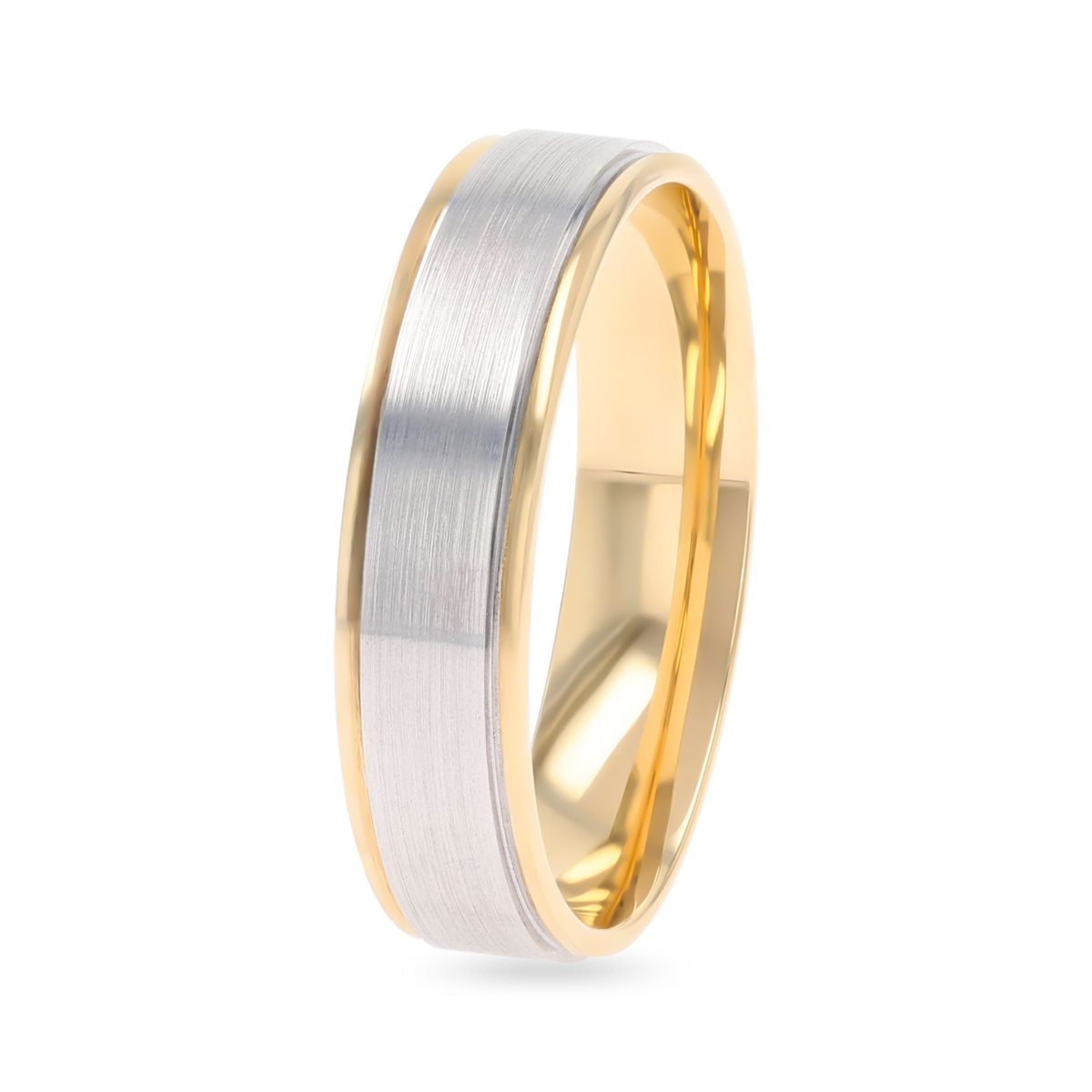 9ct Two Colour Gold Polished Edge Matt Wedding Band