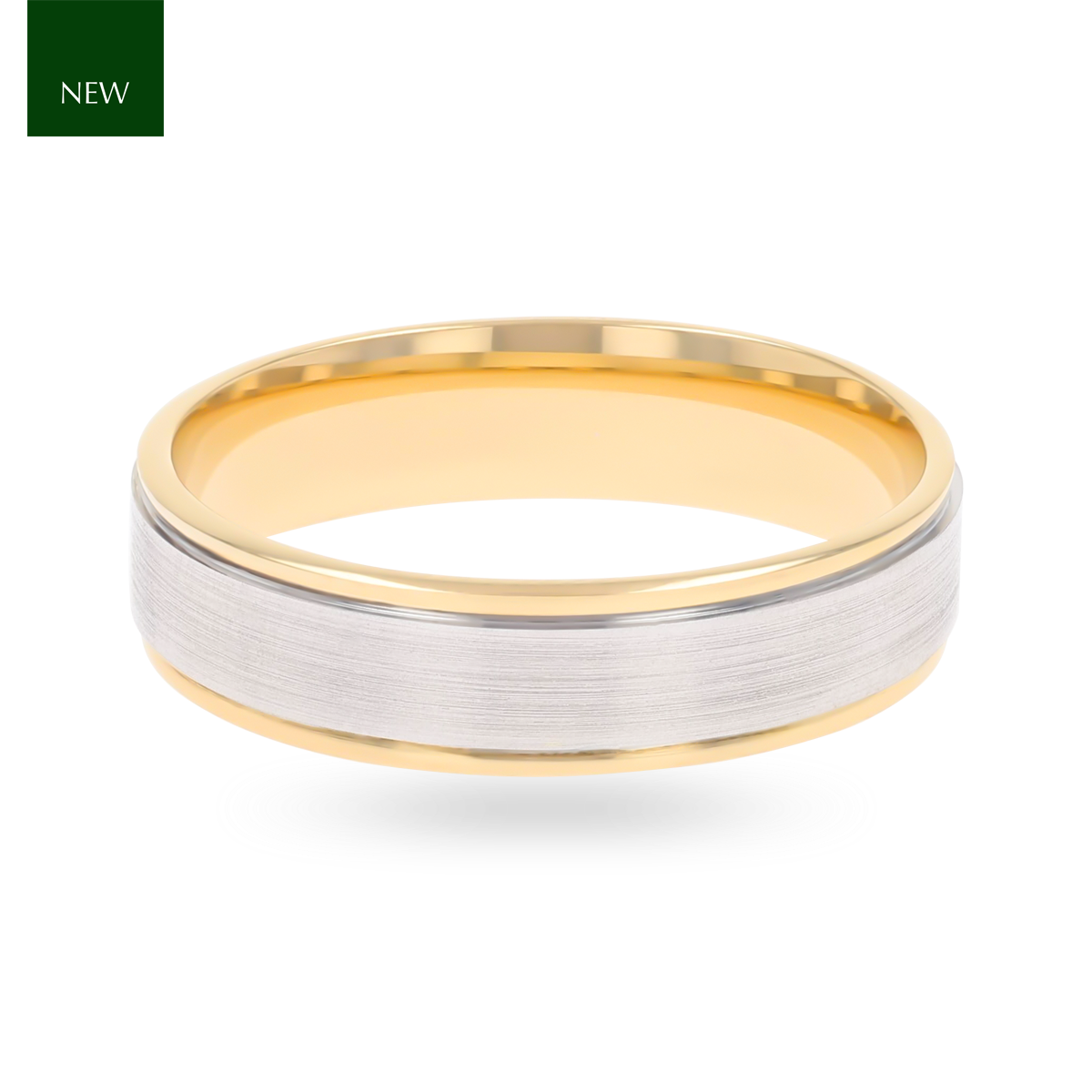 9ct Two Colour Gold Polished Edge Matt Wedding Band