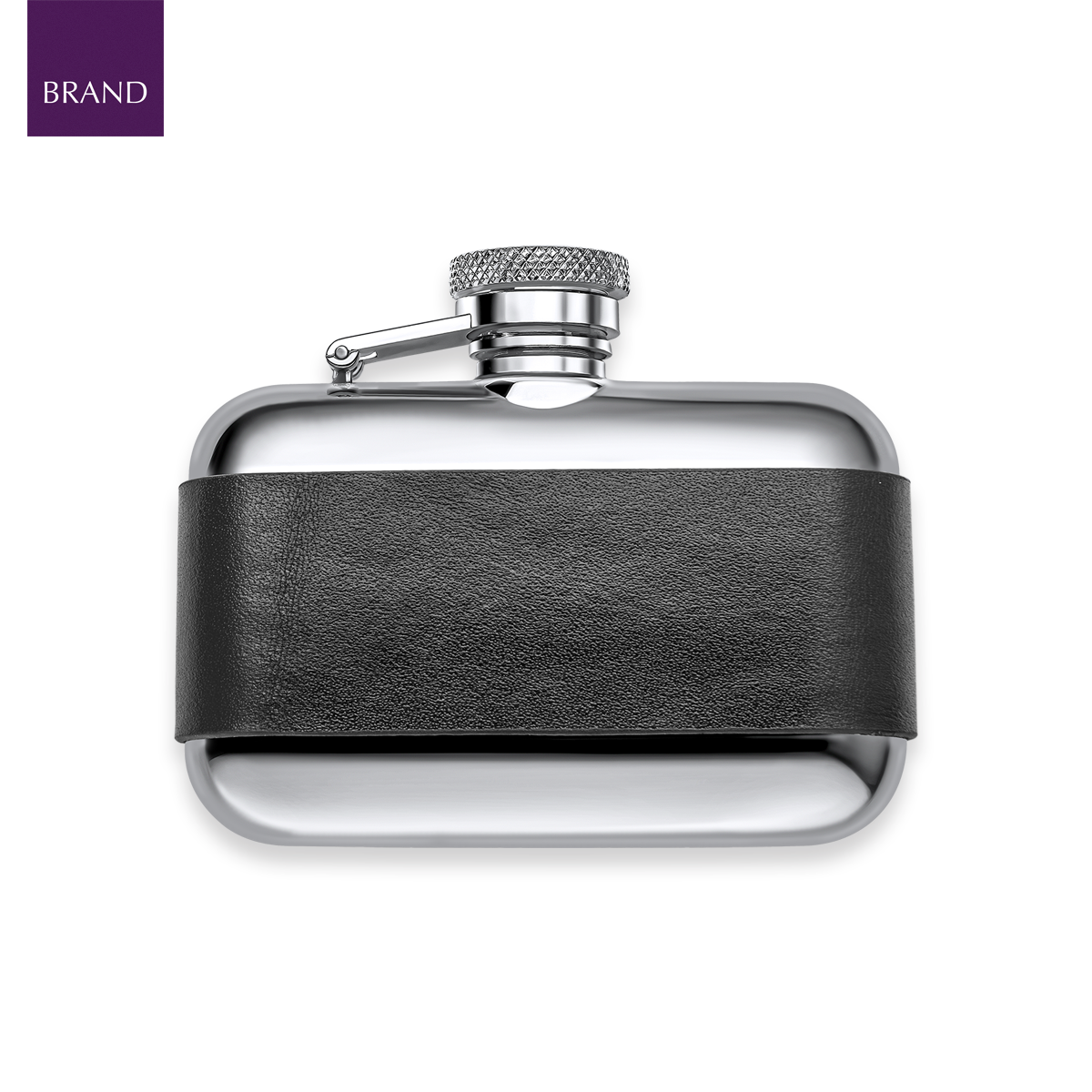 Stainless Steel & Black Leather 3oz Hip Flask