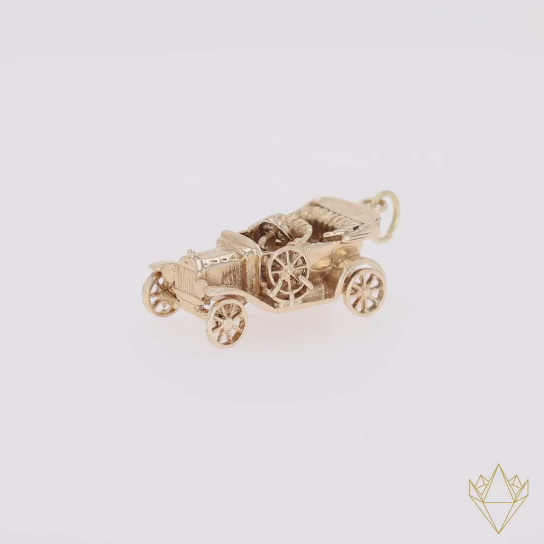 9ct Yellow Gold 4 Seater Open Tourer Car Charm - 360 Video