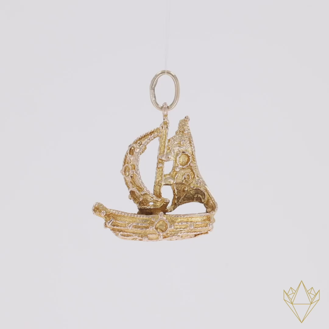 9ct Yellow Gold Ornate Sailing Boat Charm - 360 Video