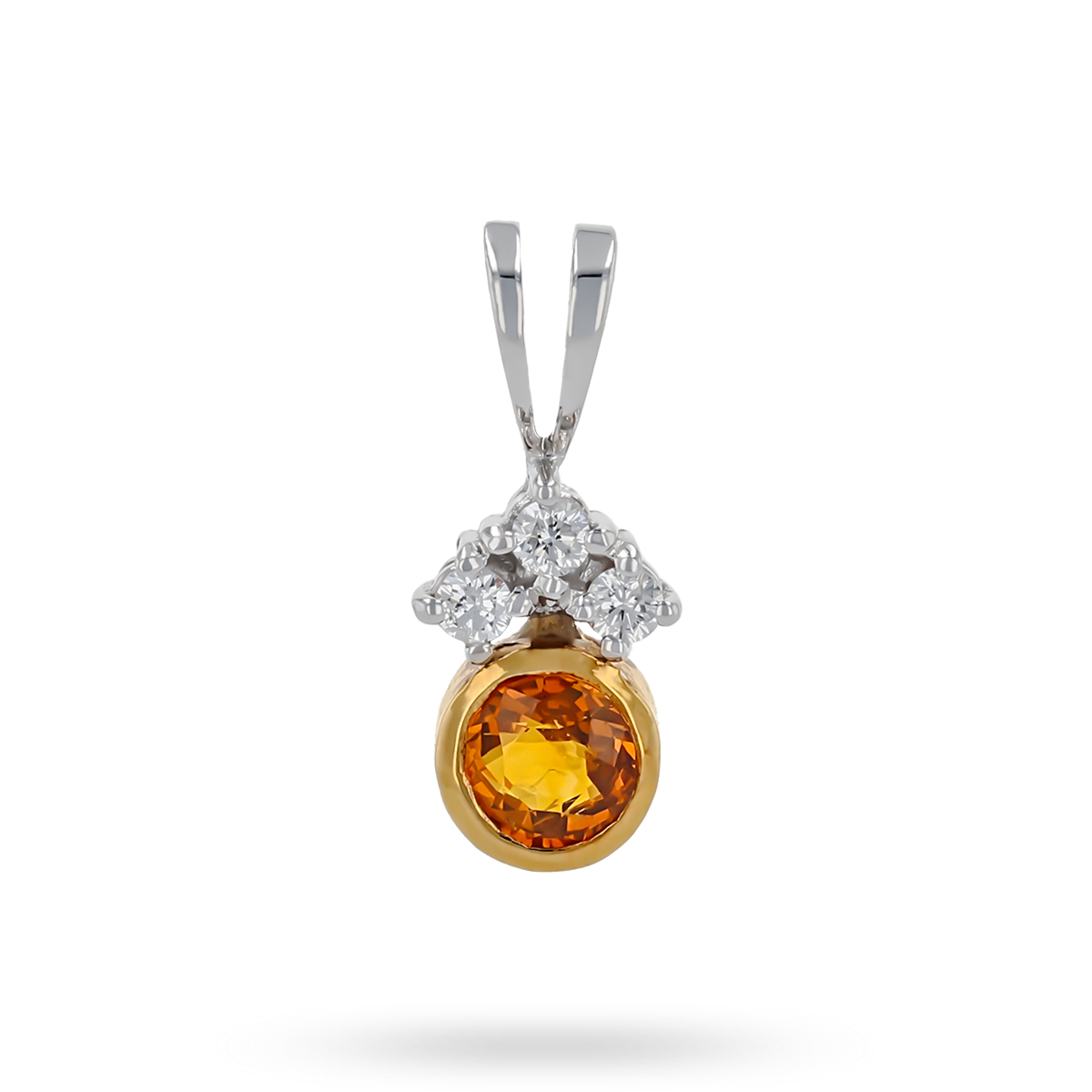 18ct Yellow & White Gold Orange Sapphire & Diamond Set Pendant
