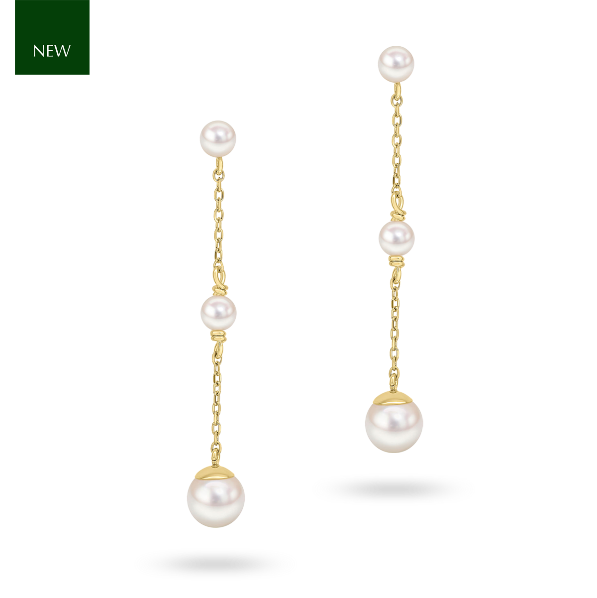 9ct Yellow Gold Chain Strand Drop Pearl Earrings