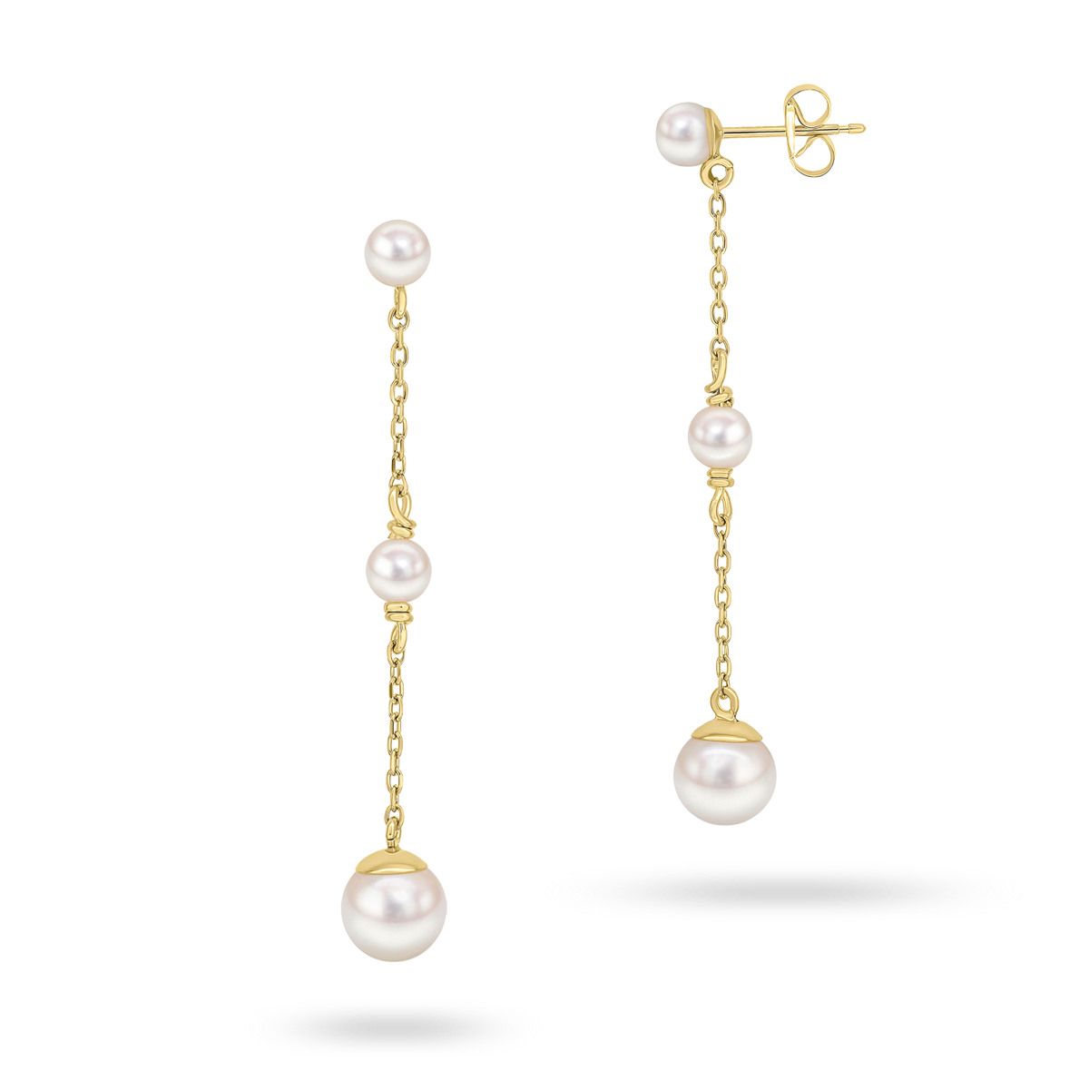 9ct Yellow Gold Chain Strand Drop Pearl Earrings