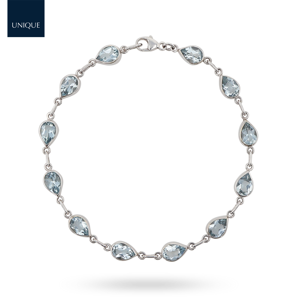 9ct White Gold 7.5" Pear Shaped Aquamarine Bracelet