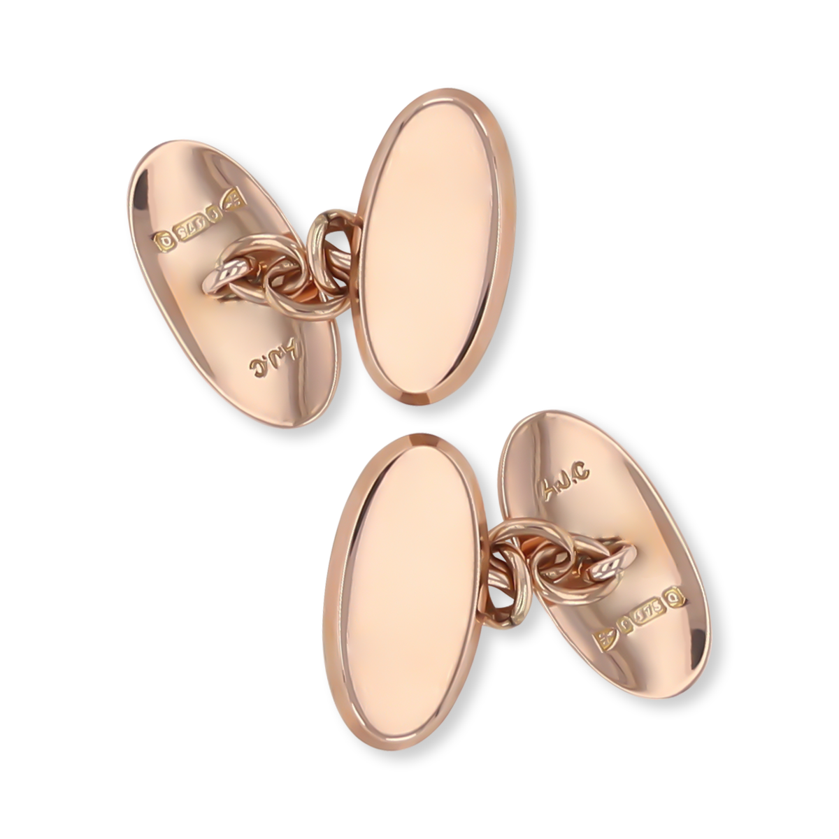 9ct Rose Gold Plain Oval Victorian Cufflinks