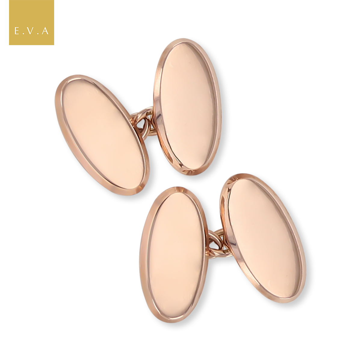 9ct Rose Gold Plain Oval Victorian Cufflinks