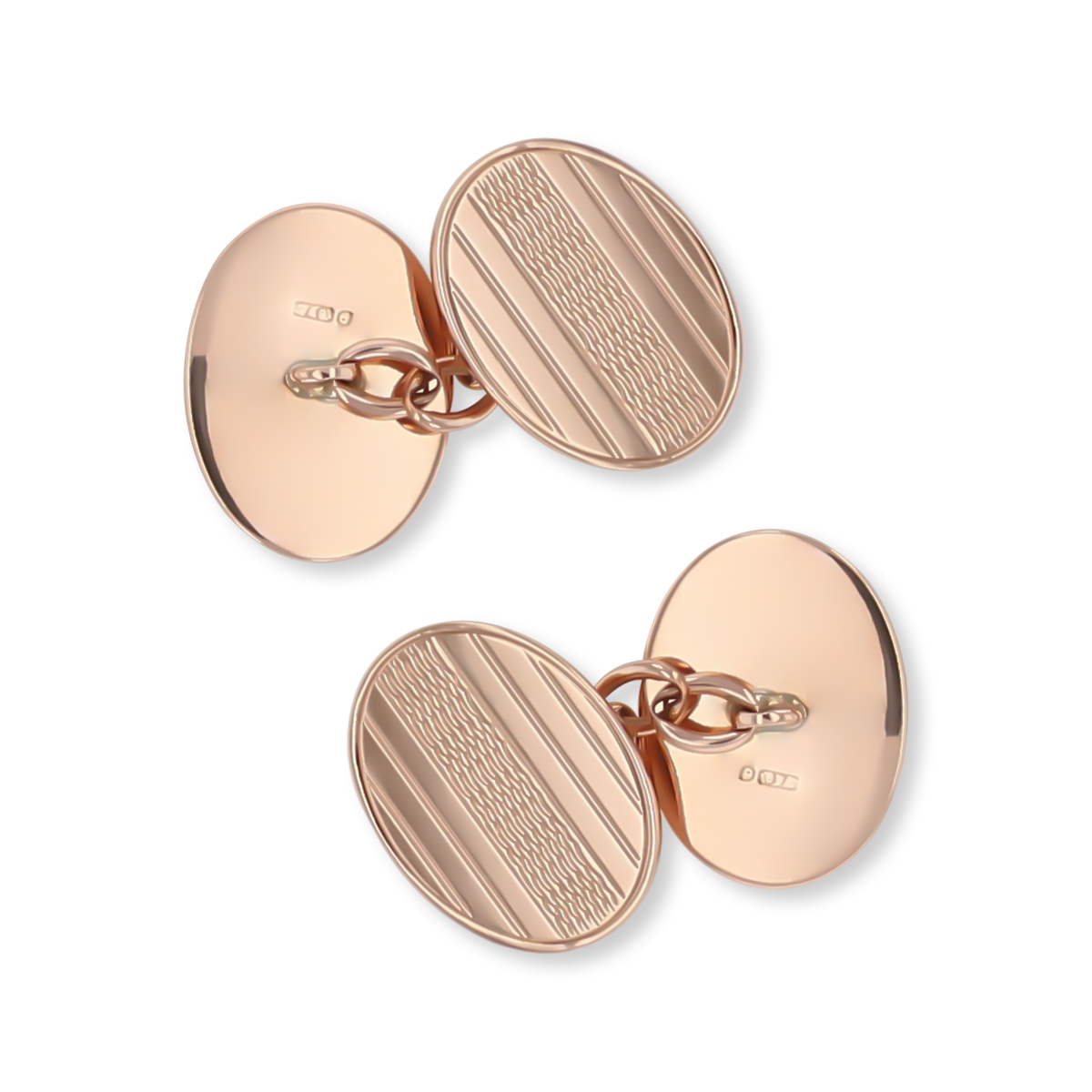 9ct Rose Gold Scalloped Oval Art Deco Cufflinks