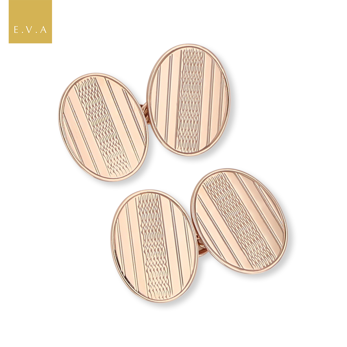 9ct Rose Gold Scalloped Oval Art Deco Cufflinks